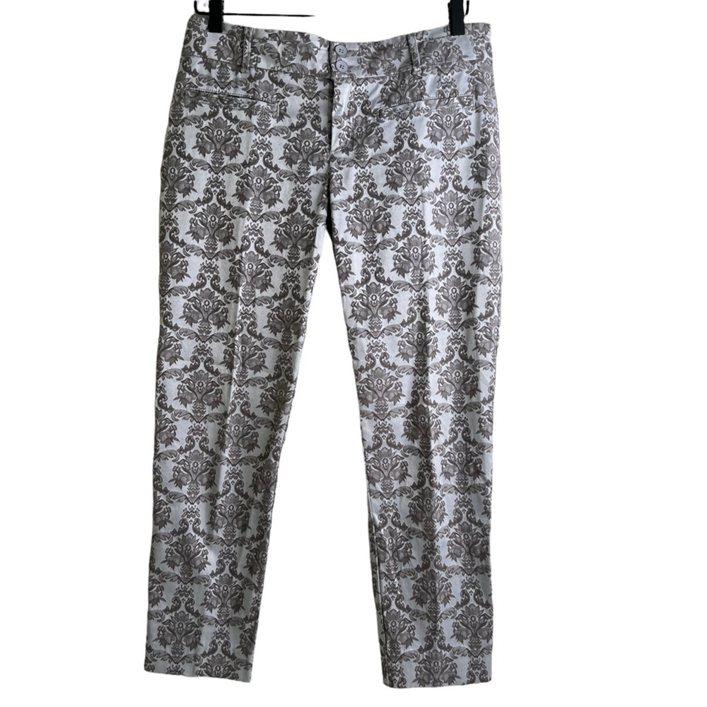 Anthropologie Cartonnier Womens Charlie Ankle Pants Ivory Brown Damask Stretch 0